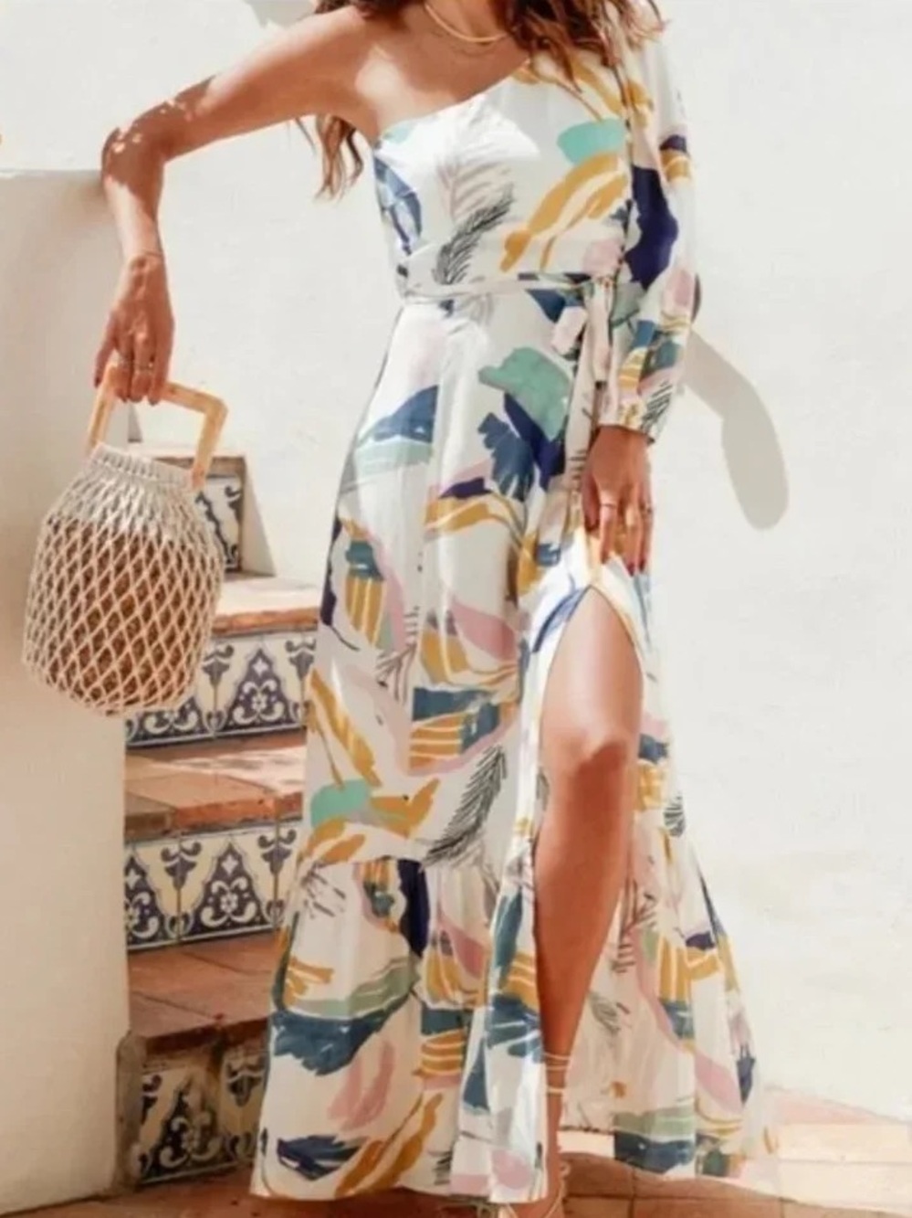 L*Space Everyday Pursuits Josephine Dress Colorful Print Maxi Dress One Shoulder